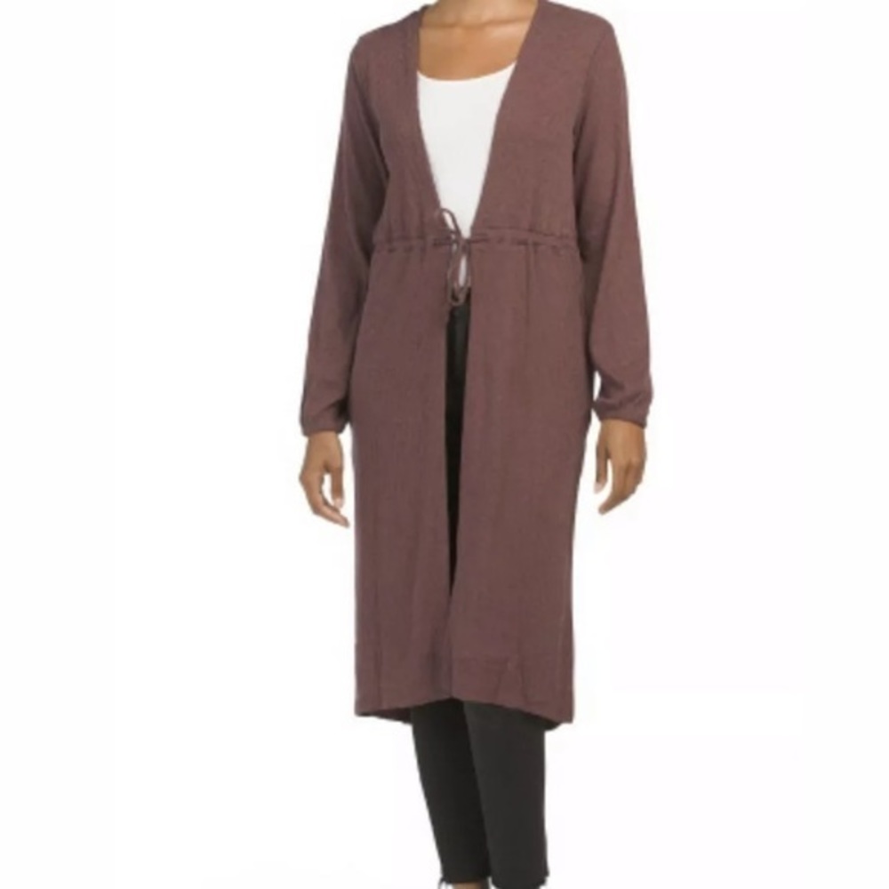 NWT Chaser Love Rib Tie Front Hi-lo Sweater Duster Purple Small Cardigan Cardi